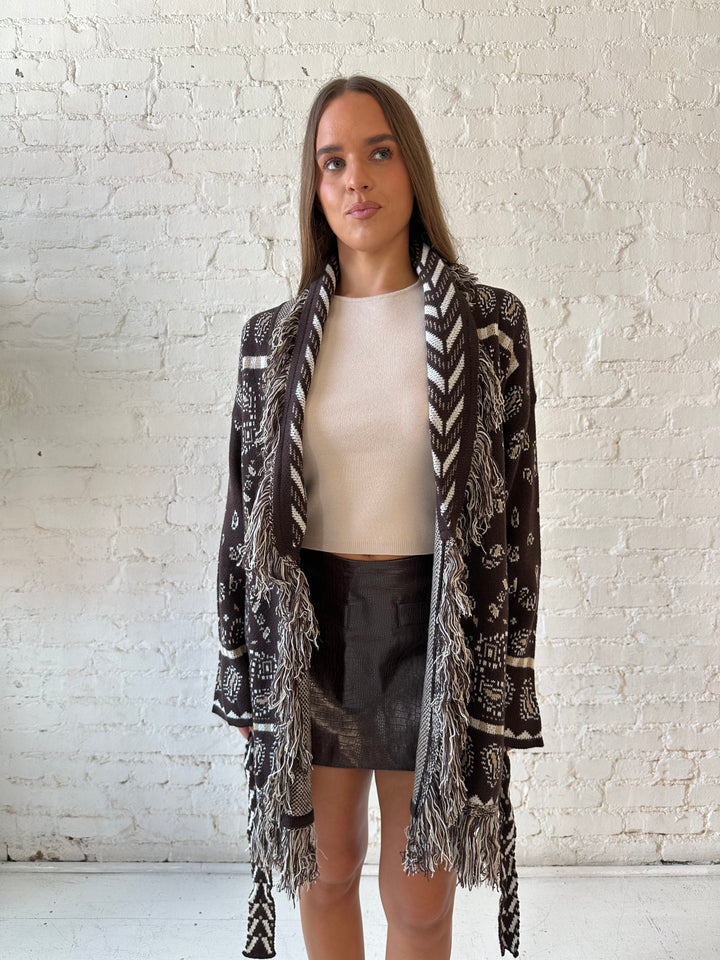 Adeline Bandana Print Cardigan - Brown