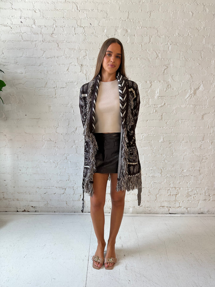 Adeline Bandana Print Cardigan - Brown