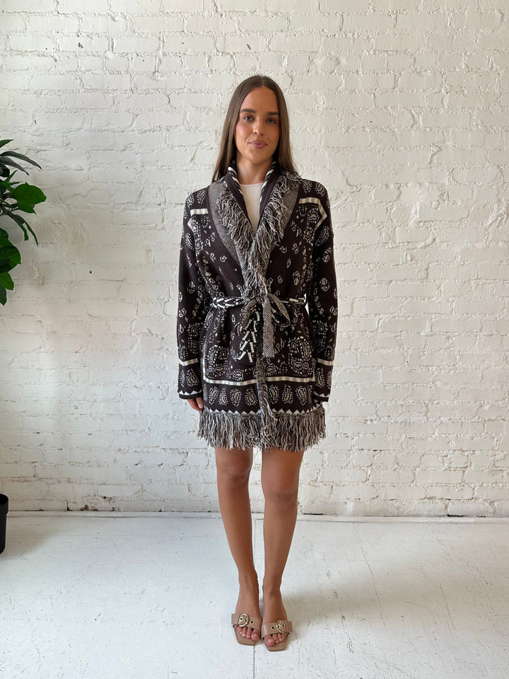 Adeline Bandana Print Cardigan - Brown
