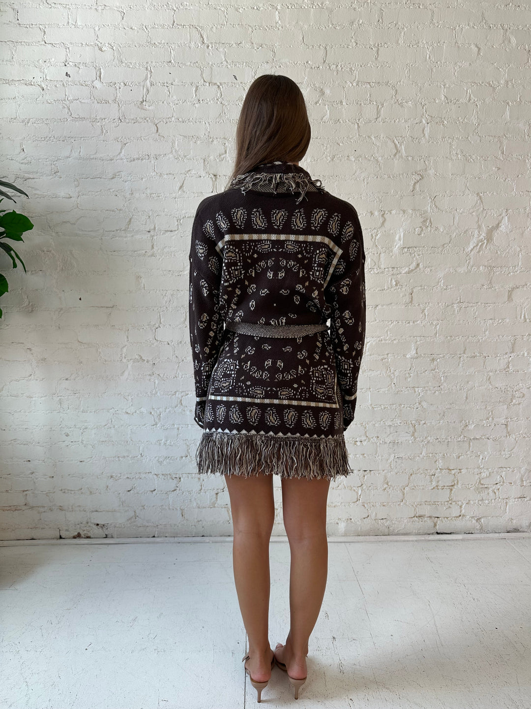 Adeline Bandana Print Cardigan - Brown