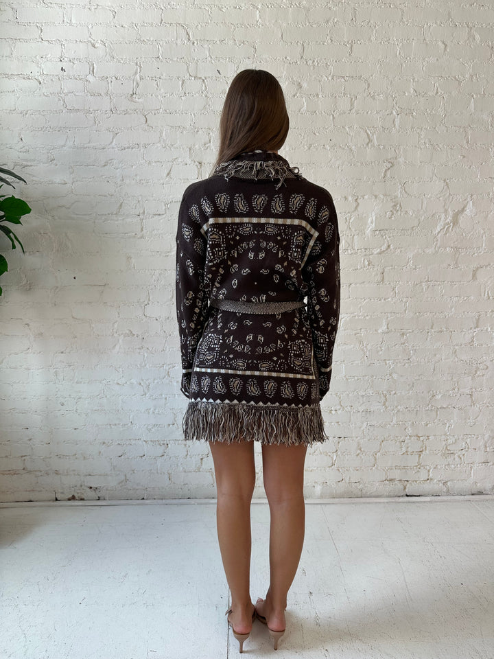 Adeline Bandana Print Cardigan - Brown