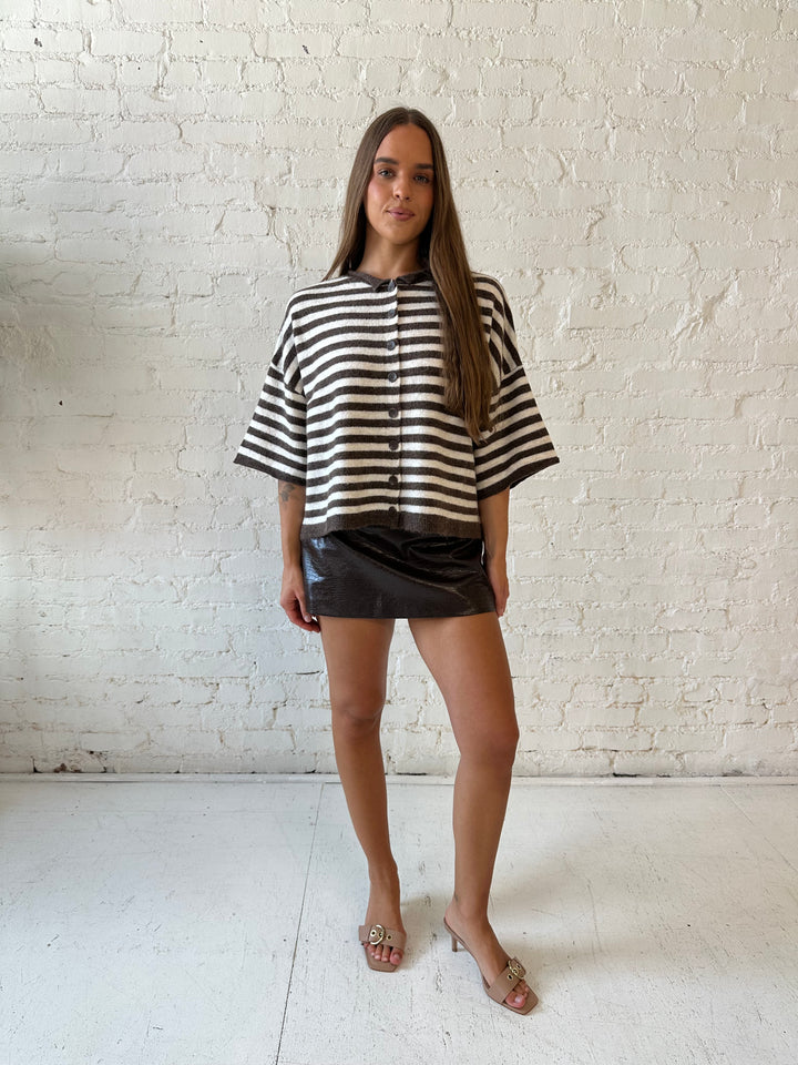 Amie Brown Striped Short Sleeve Cardigan