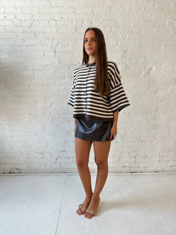 Amie Brown Striped Short Sleeve Cardigan