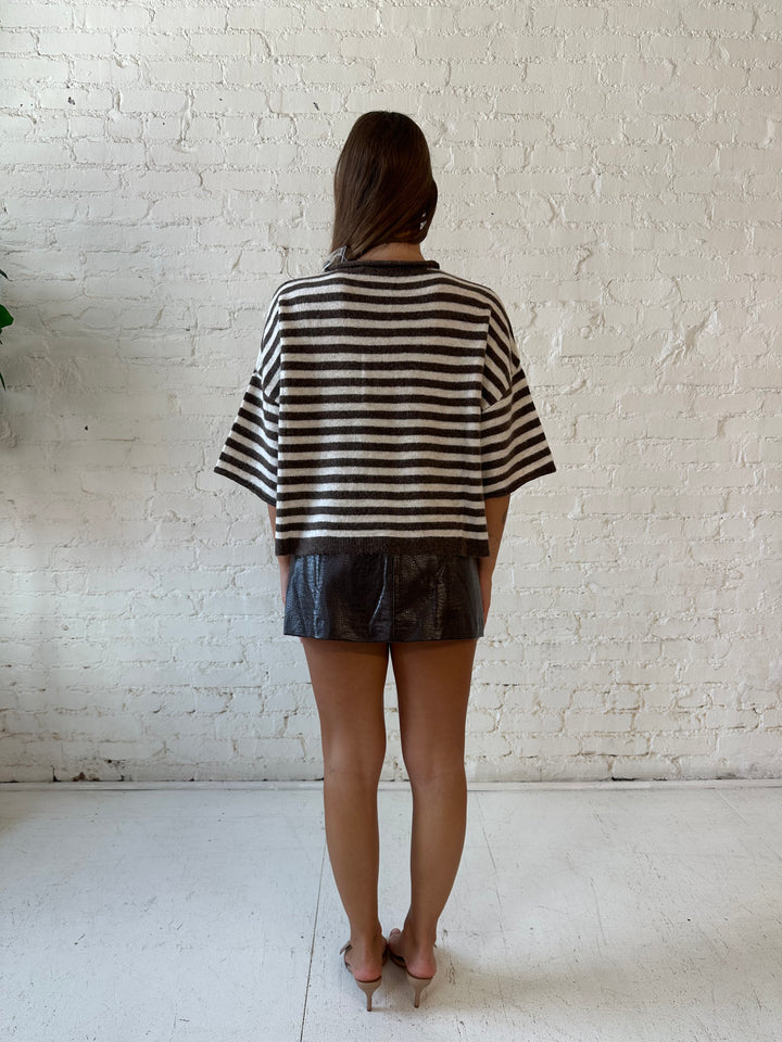 Amie Brown Striped Short Sleeve Cardigan