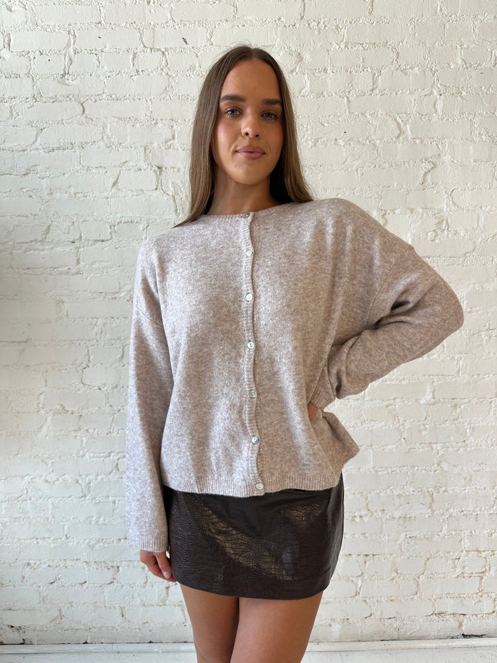 Teddy Beige Knit Button Down Cardigan
