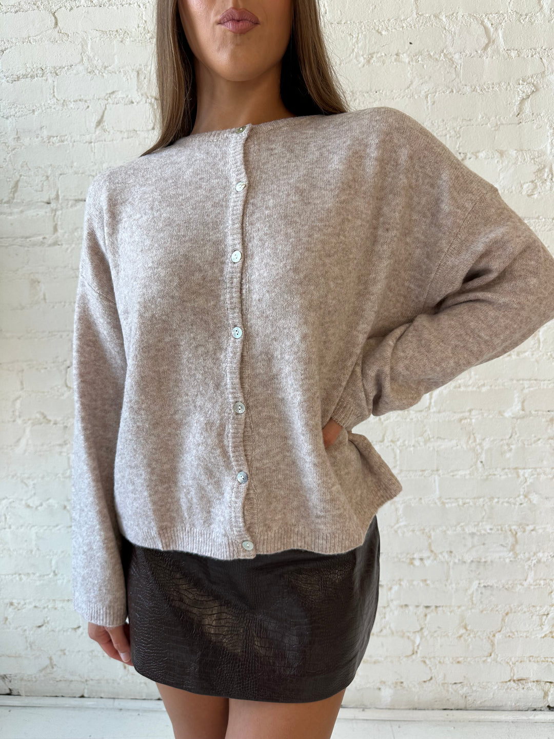 Teddy Beige Knit Button Down Cardigan