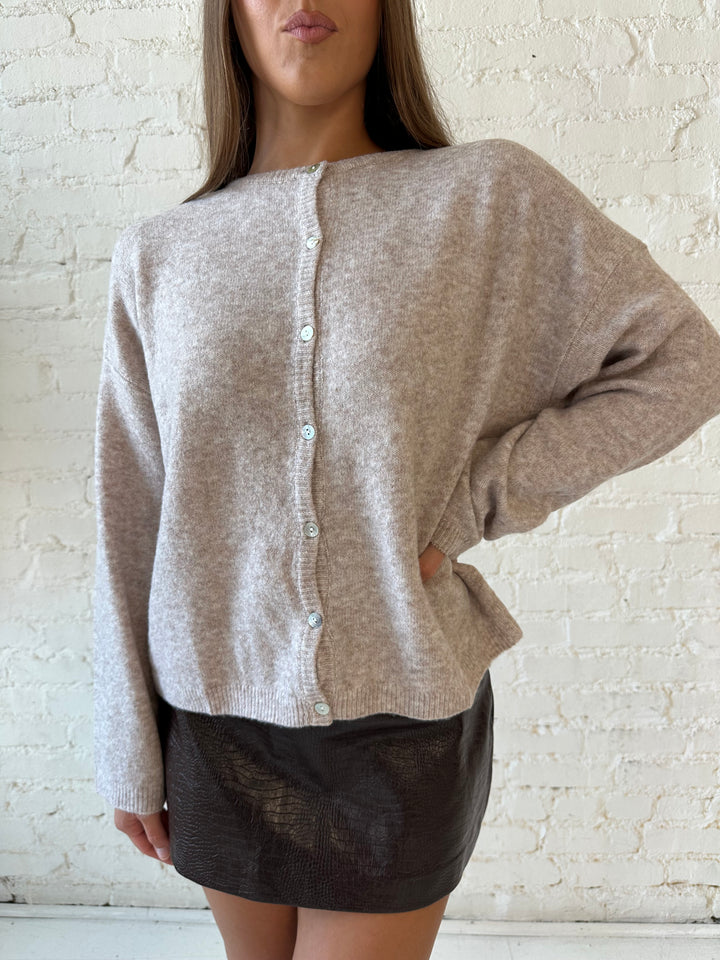 Teddy Beige Knit Button Down Cardigan