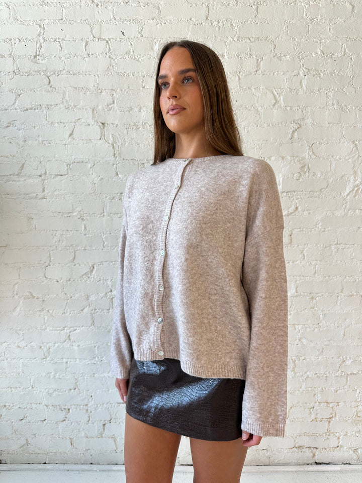 Teddy Beige Knit Button Down Cardigan