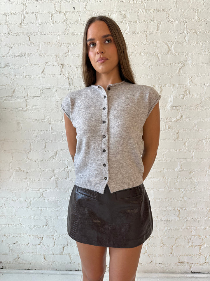 Flora Sleeveless Button Down Cardigan- Taupe