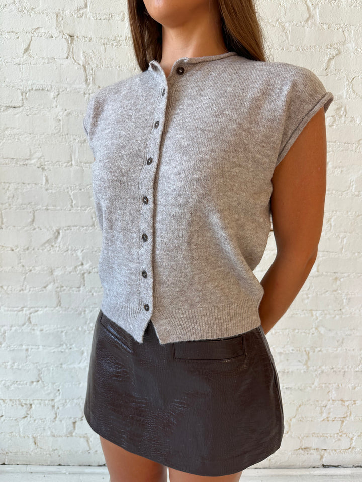 Flora Sleeveless Button Down Cardigan- Taupe