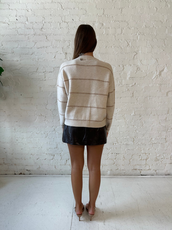 Phedra Oatmeal Striped Button Down Cardigan