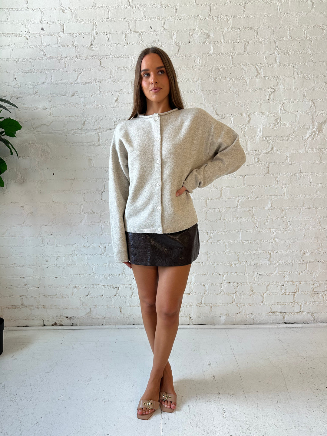 Anna Taupe Button Down Cardigan