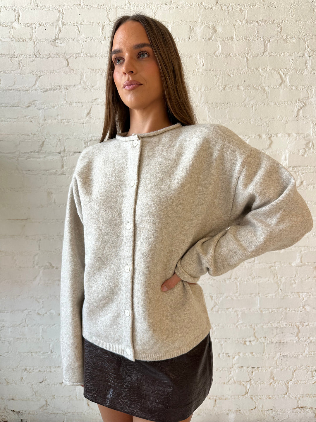 Anna Taupe Button Down Cardigan