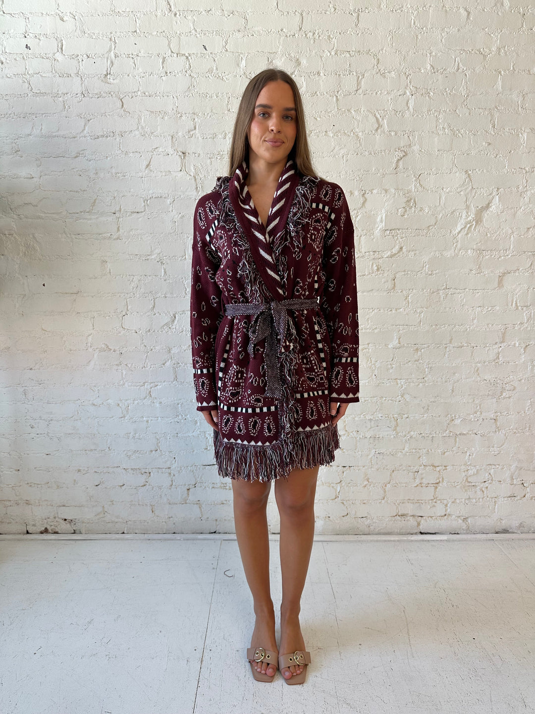 Adeline Bandana Print Cardigan- Burgundy
