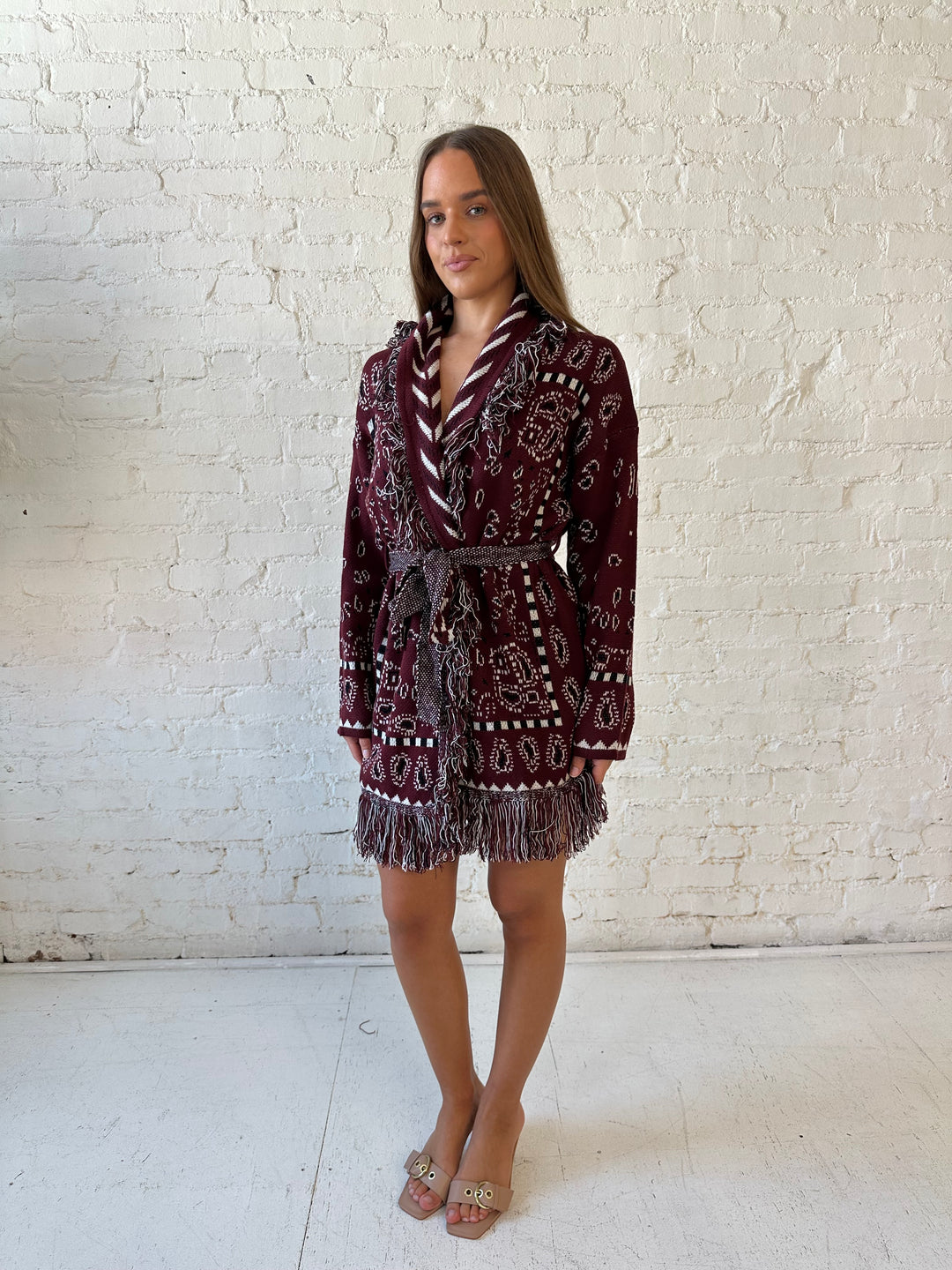 Adeline Bandana Print Cardigan- Burgundy