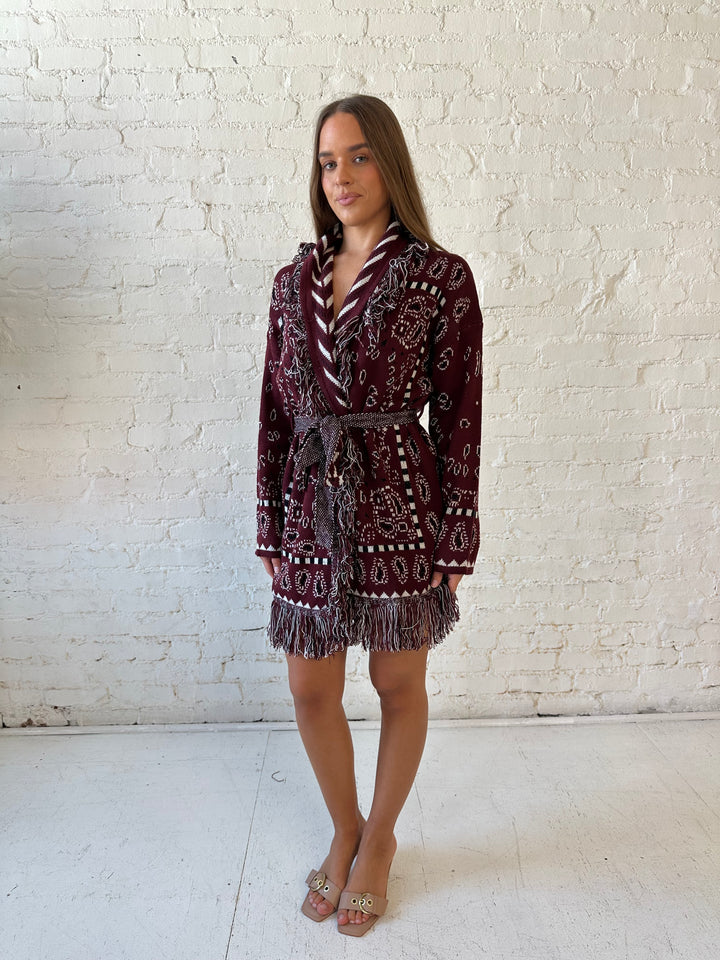 Adeline Bandana Print Cardigan- Burgundy