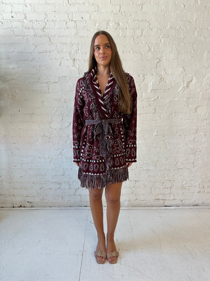Adeline Bandana Print Cardigan- Burgundy