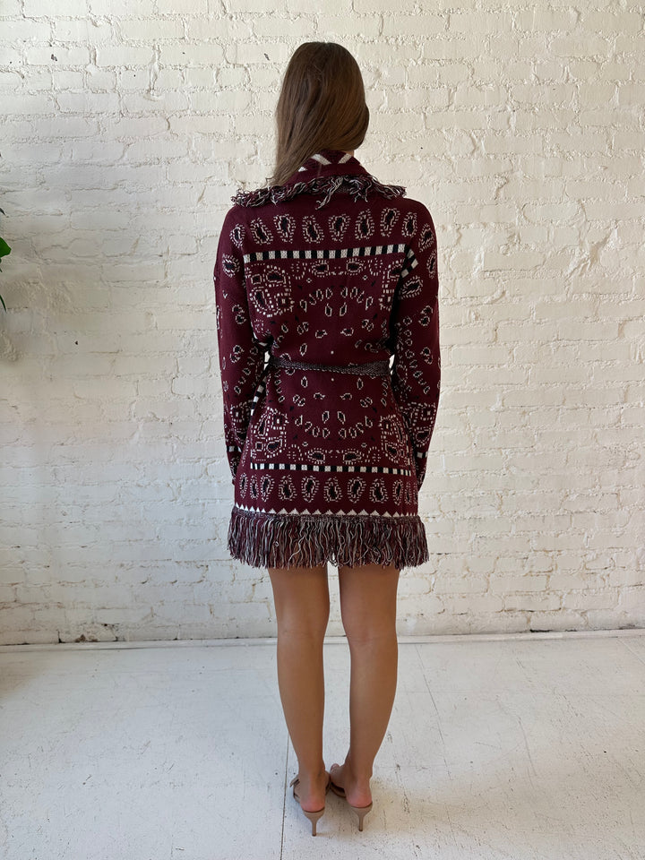 Adeline Bandana Print Cardigan- Burgundy