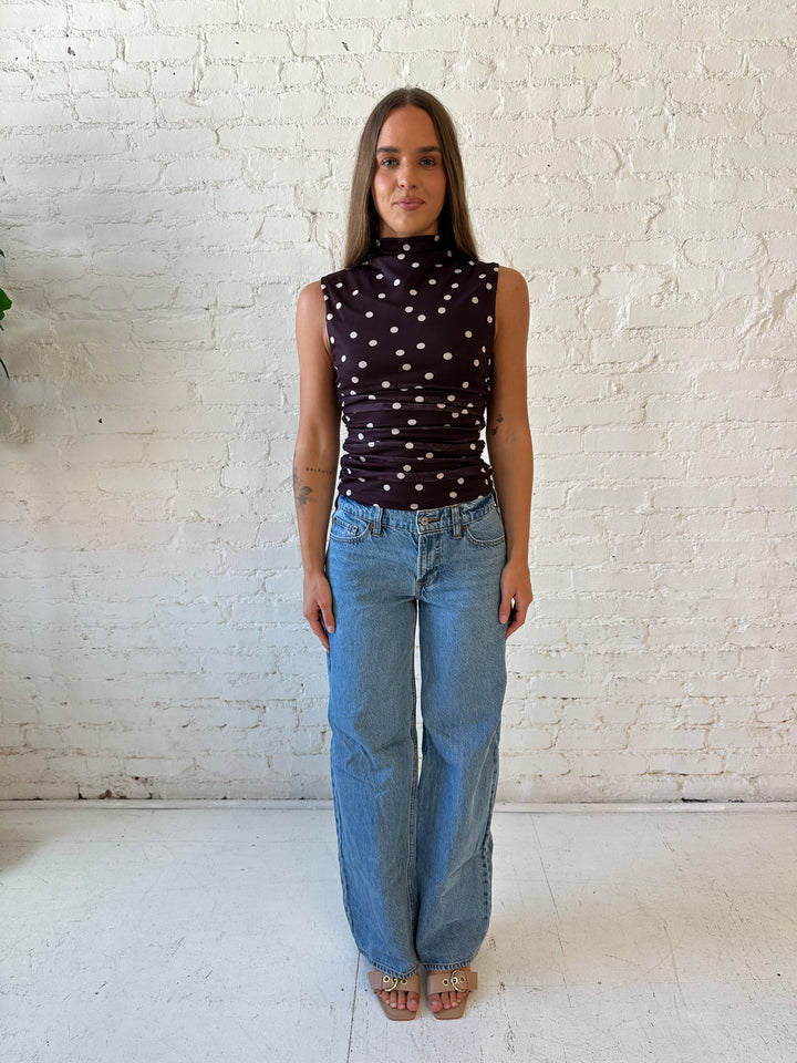 Emily Brown Polka Dot Mock Neck Top
