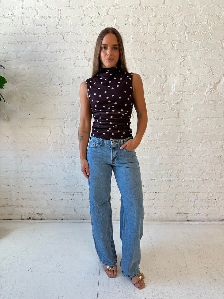 Emily Brown Polka Dot Mock Neck Top