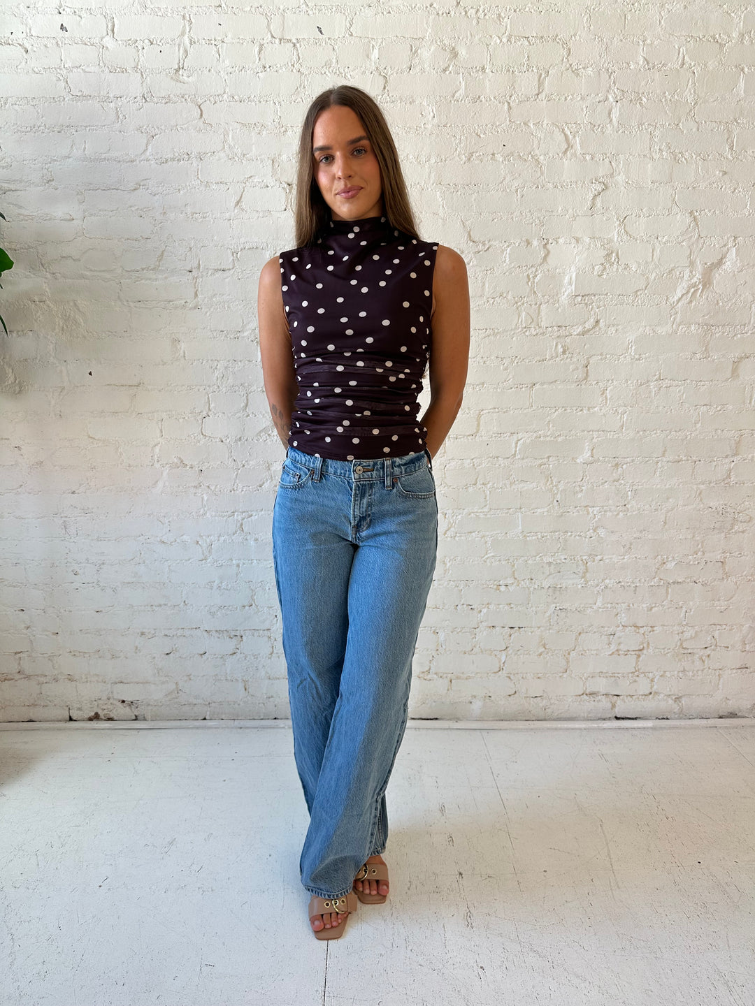 Emily Brown Polka Dot Mock Neck Top