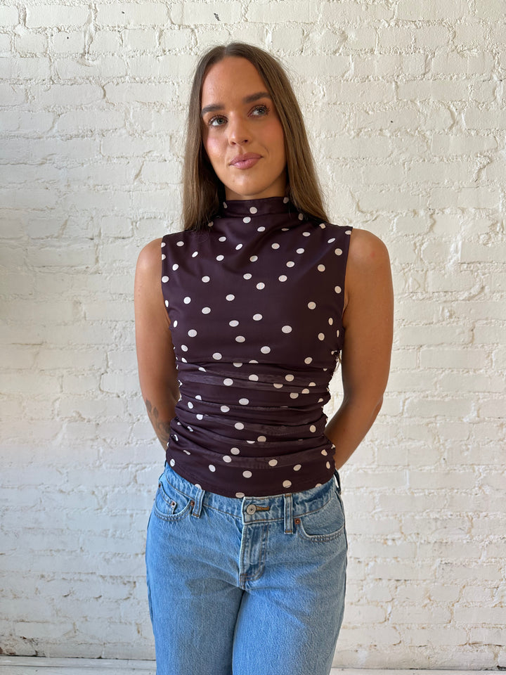Emily Brown Polka Dot Mock Neck Top