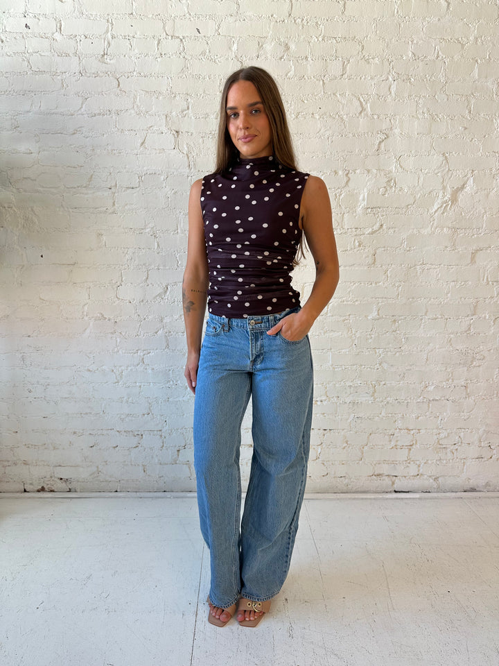 Emily Brown Polka Dot Mock Neck Top