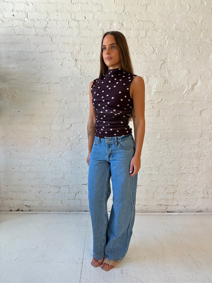 Emily Brown Polka Dot Mock Neck Top