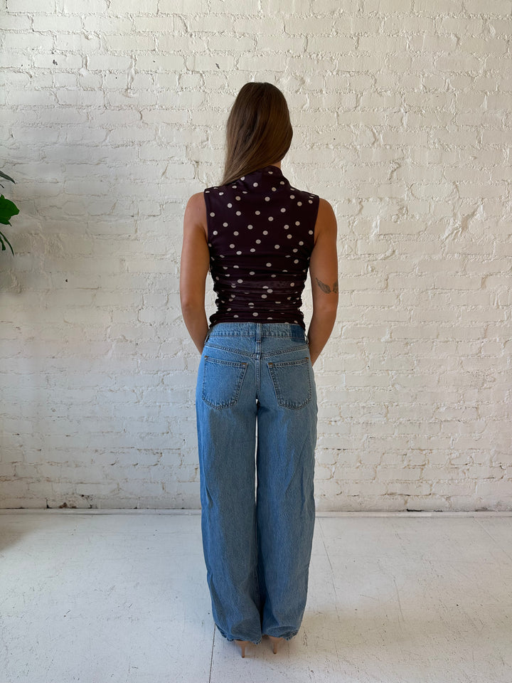 Emily Brown Polka Dot Mock Neck Top