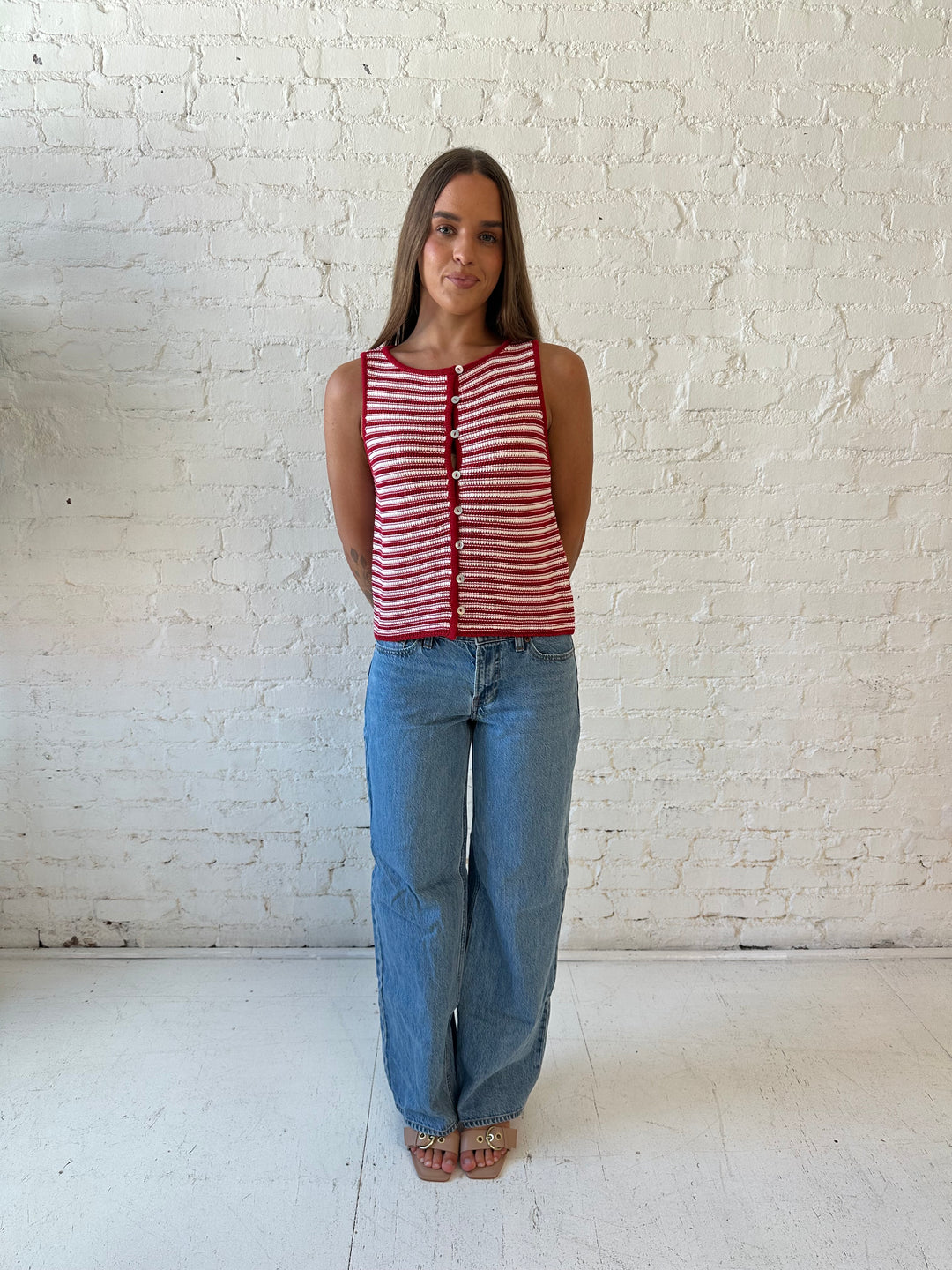 Taylor Red Striped Crochet Top