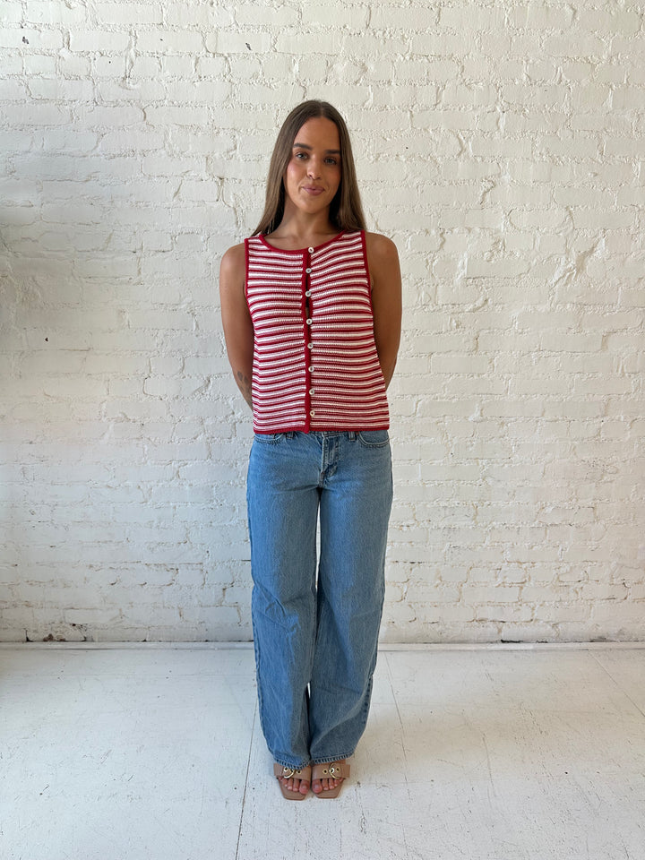 Taylor Red Striped Crochet Top