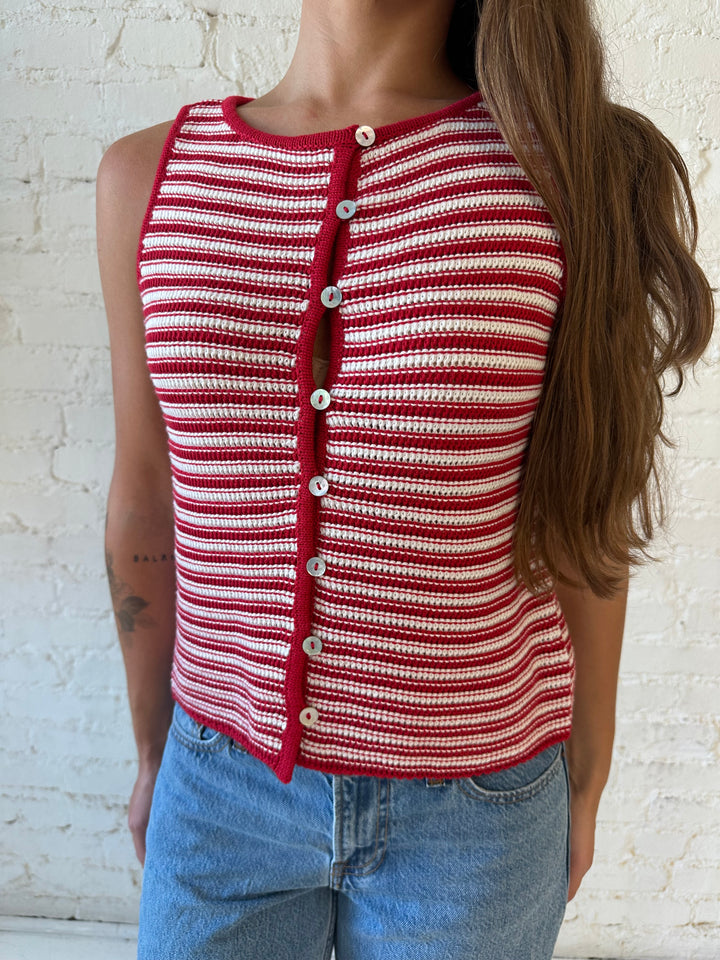Taylor Red Striped Crochet Top