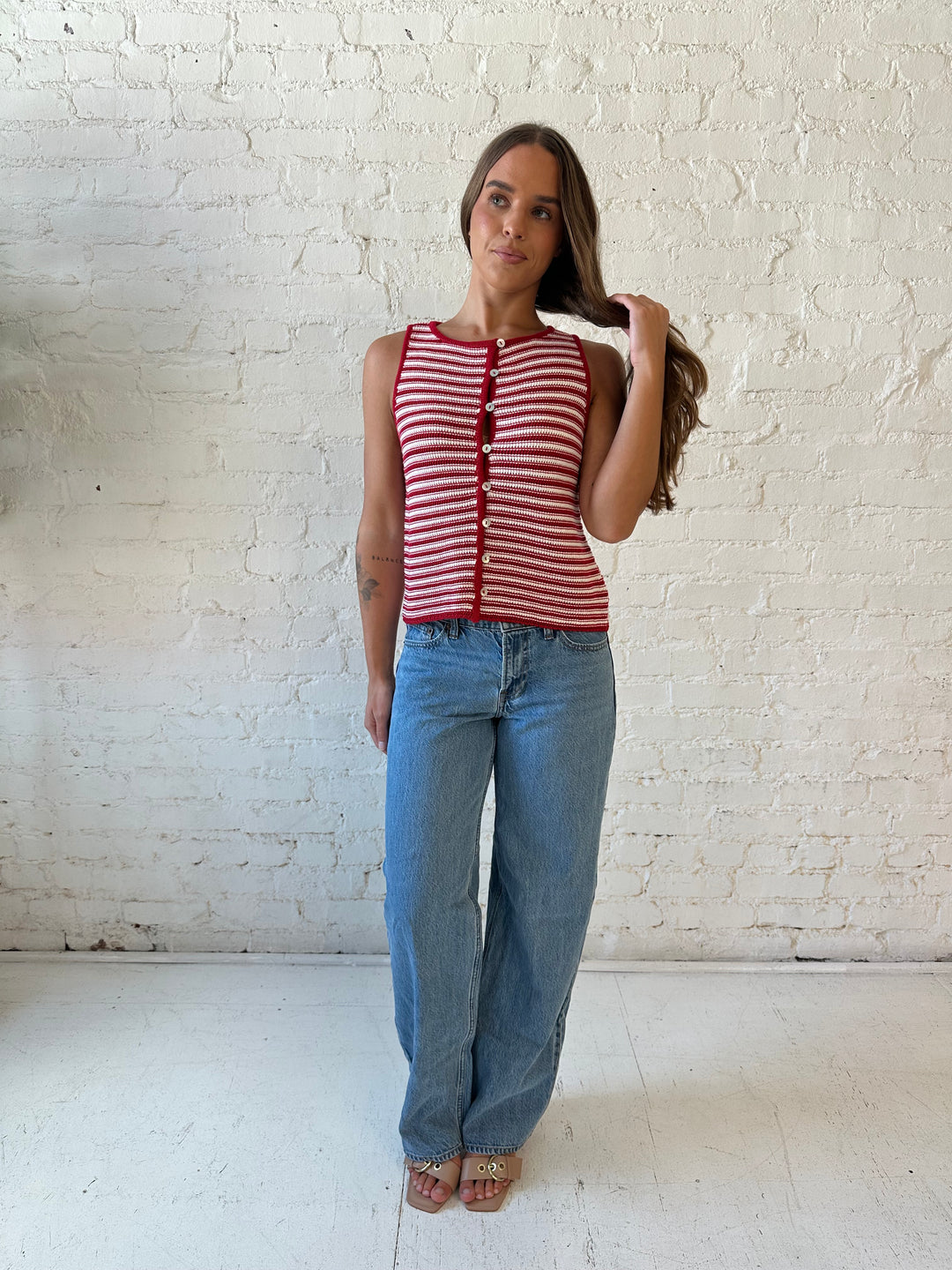 Taylor Red Striped Crochet Top