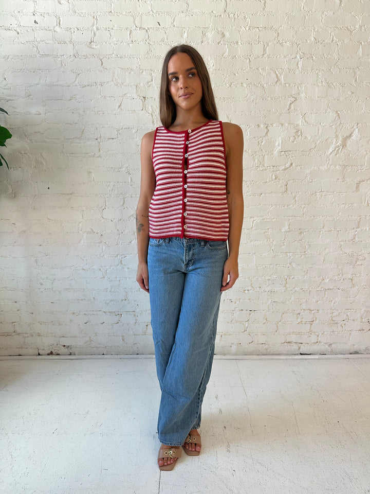 Taylor Red Striped Crochet Top
