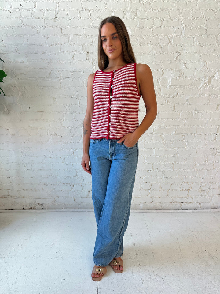 Taylor Red Striped Crochet Top