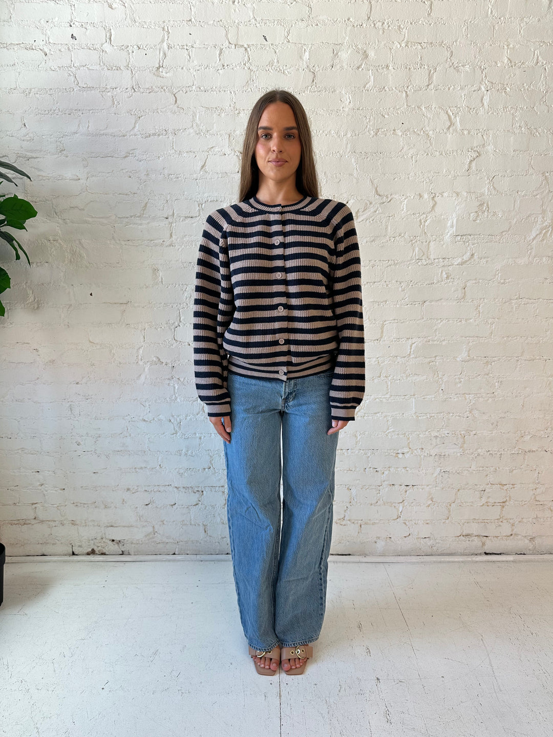 Haley Taupe Striped Button Down Cardigan