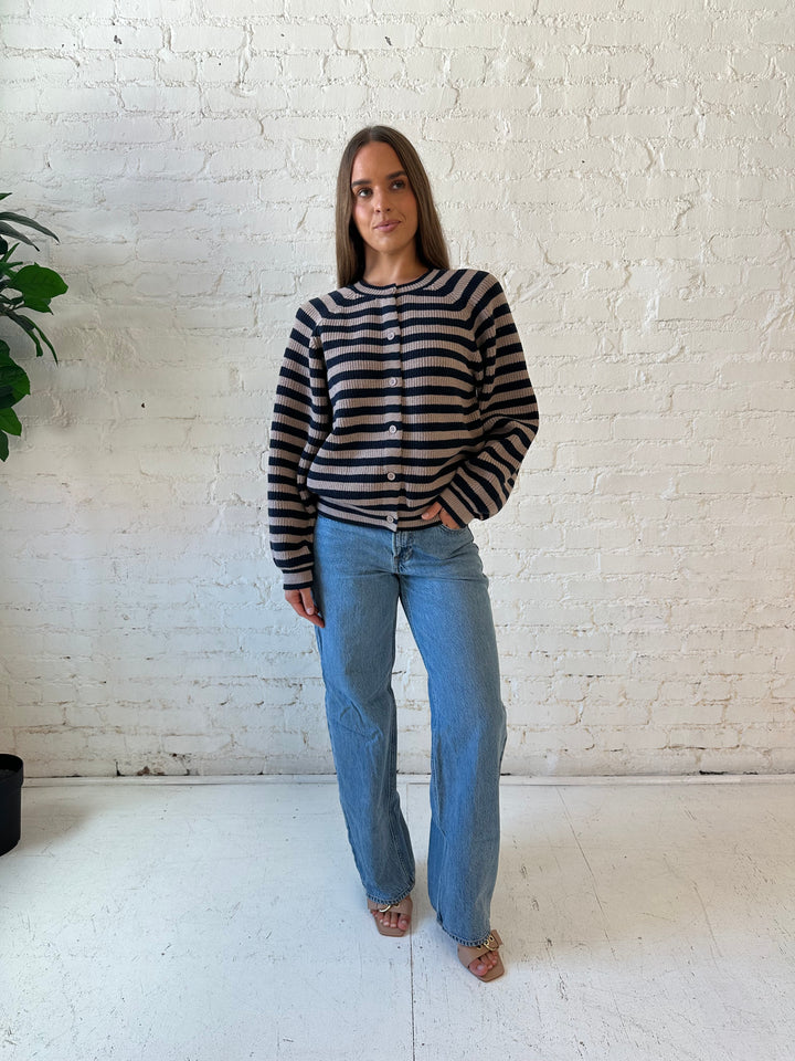Haley Taupe Striped Button Down Cardigan