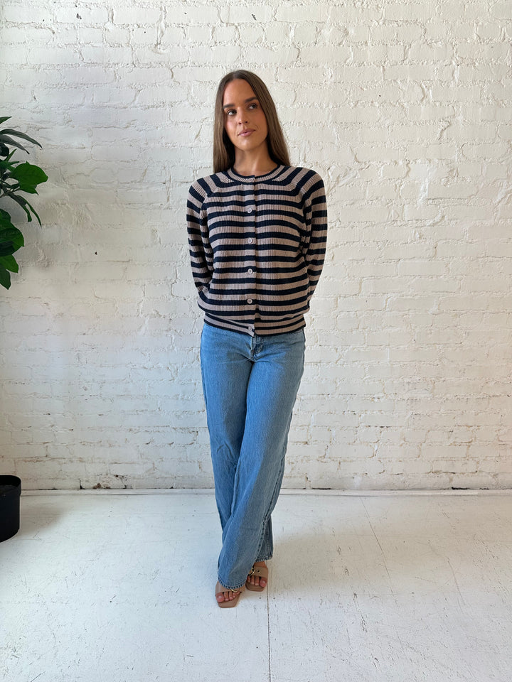Haley Taupe Striped Button Down Cardigan