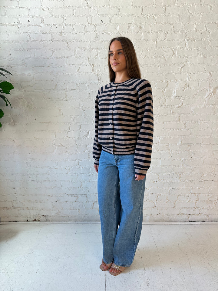 Haley Taupe Striped Button Down Cardigan