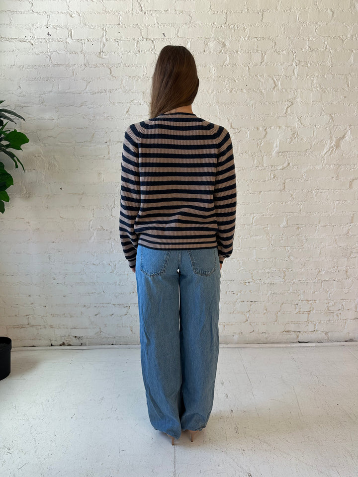 Haley Taupe Striped Button Down Cardigan