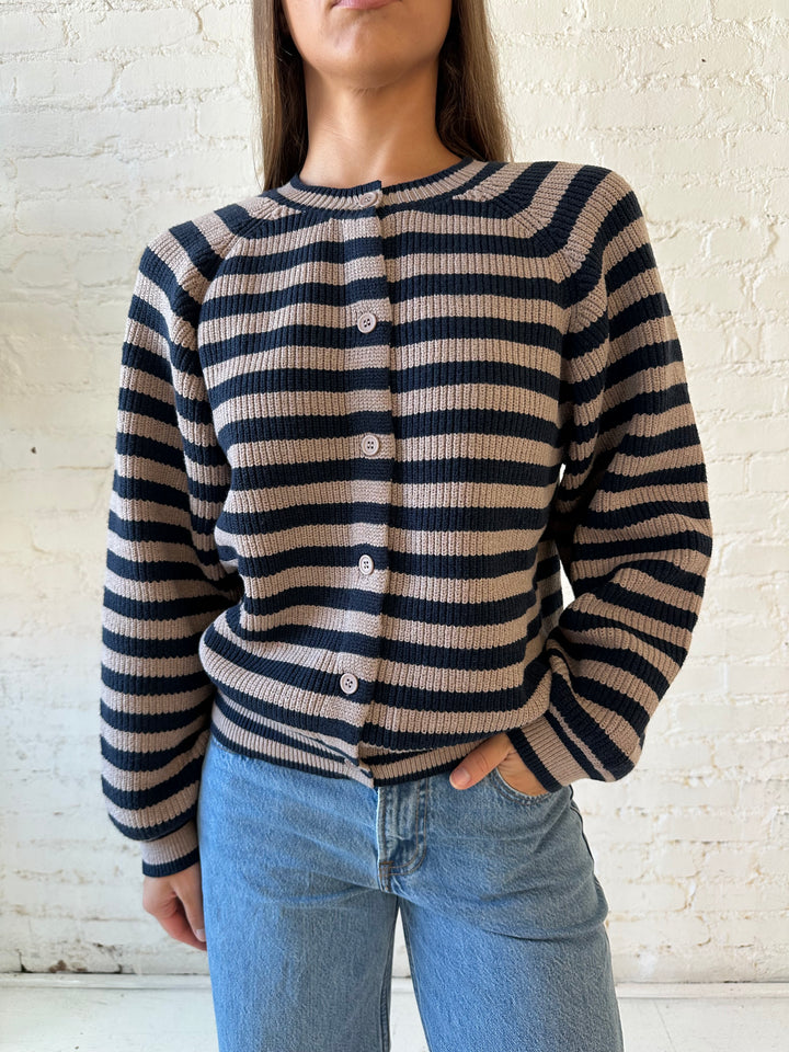 Haley Taupe Striped Button Down Cardigan