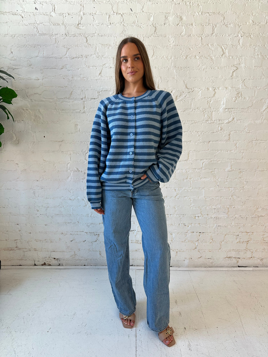 Ivey Blue Striped Button Down Cardigan