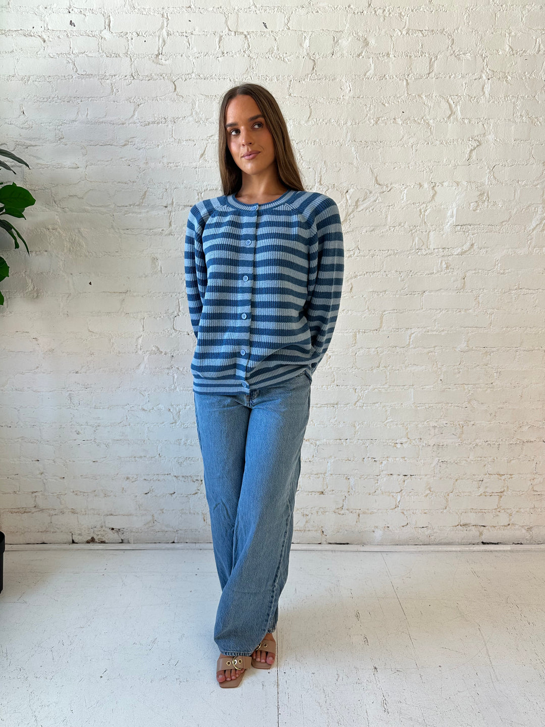 Ivey Blue Striped Button Down Cardigan