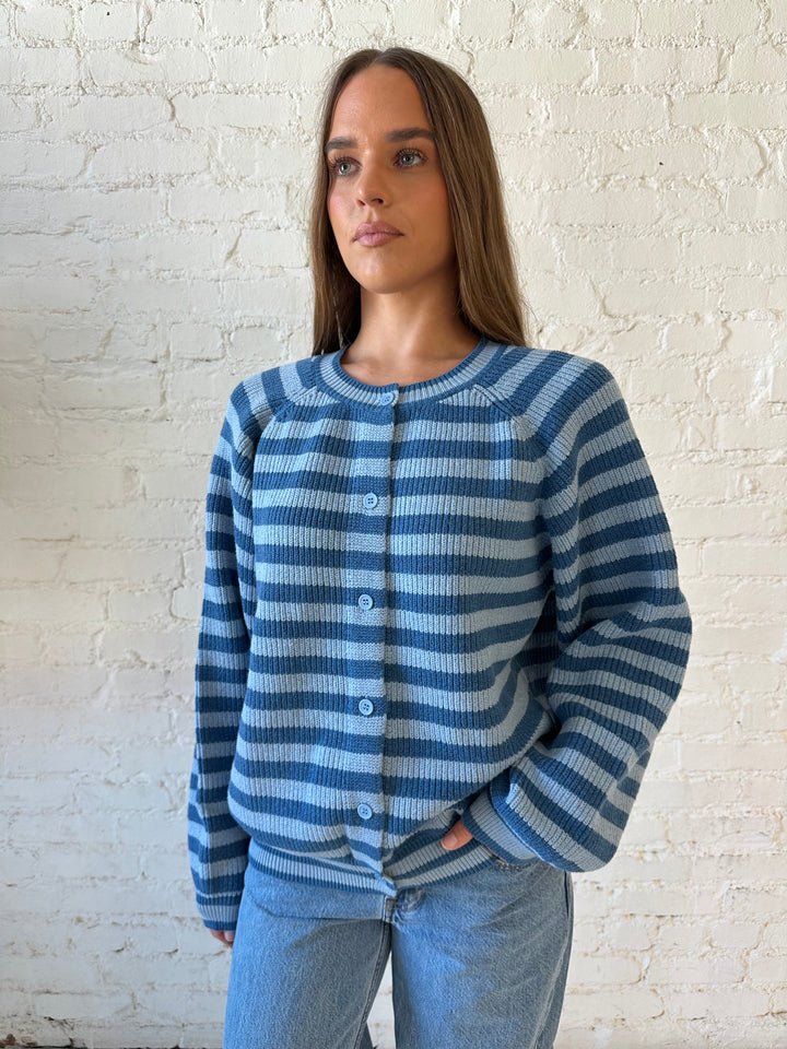 Ivey Blue Striped Button Down Cardigan