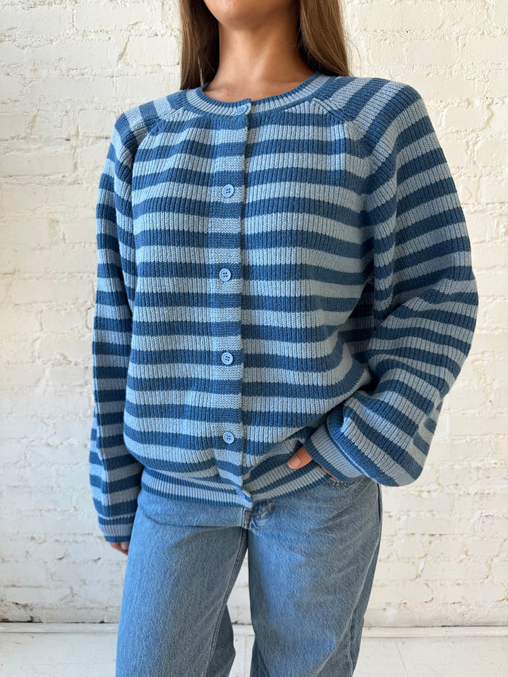 Ivey Blue Striped Button Down Cardigan