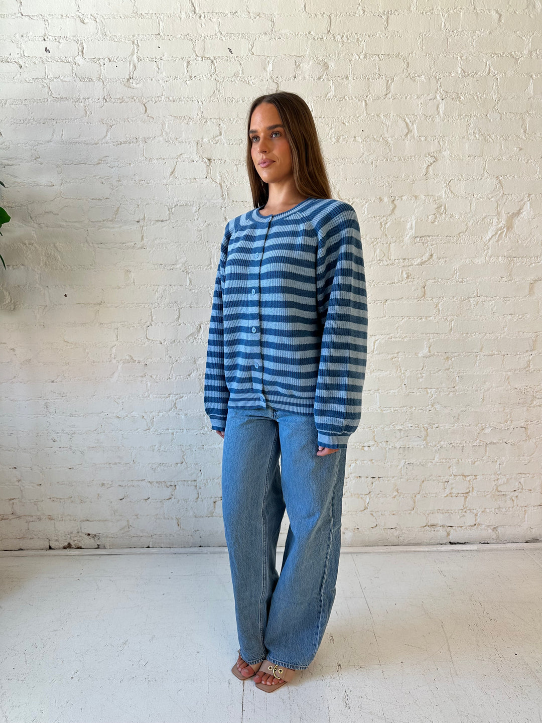 Ivey Blue Striped Button Down Cardigan