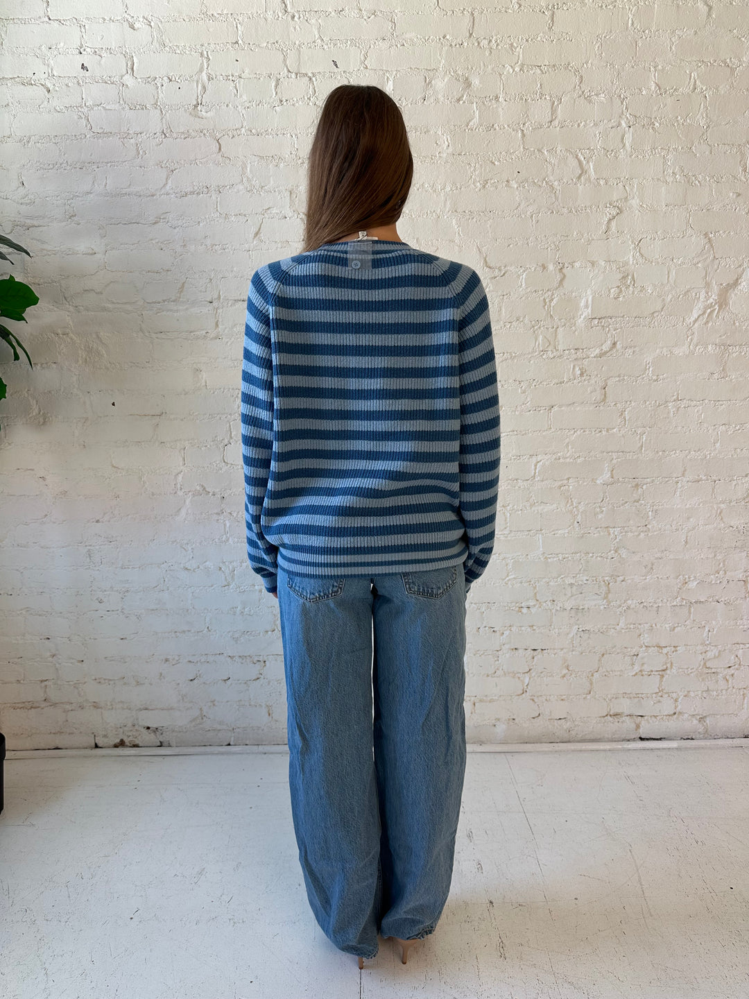 Ivey Blue Striped Button Down Cardigan
