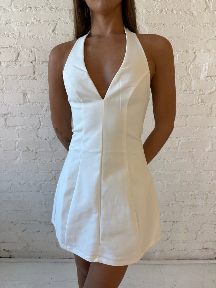 RESTOCKED: Soren Halter Neck Mini Dress - White