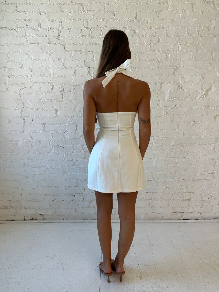 RESTOCKED: Soren Halter Neck Mini Dress - White
