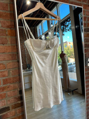 Vera White Satin Cut-Out Mini Dress